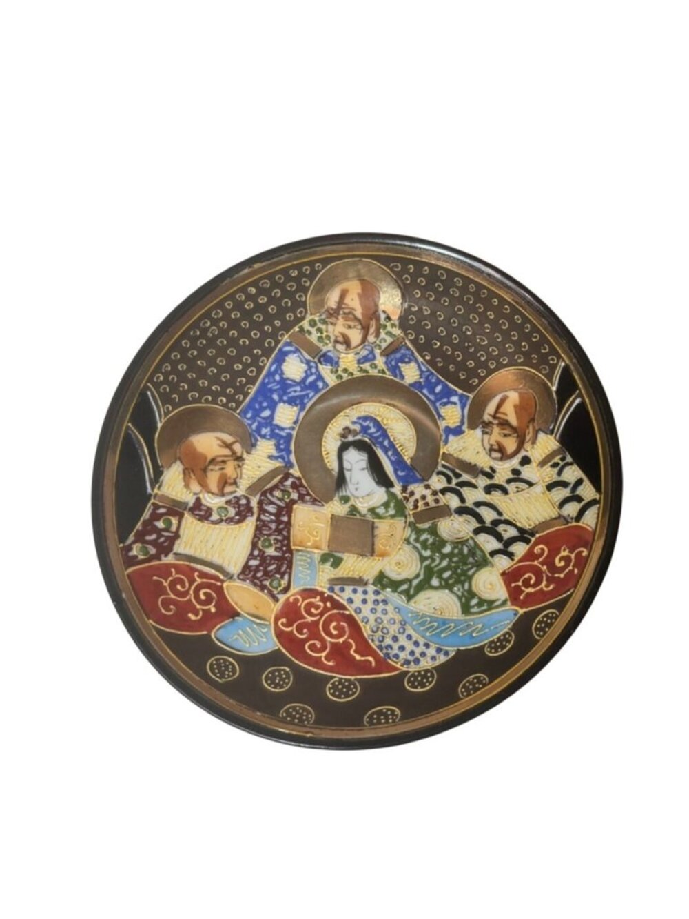 Satsuma Japanese Moriage Gold Leaf Goddess & Immortals Plate 5.5"